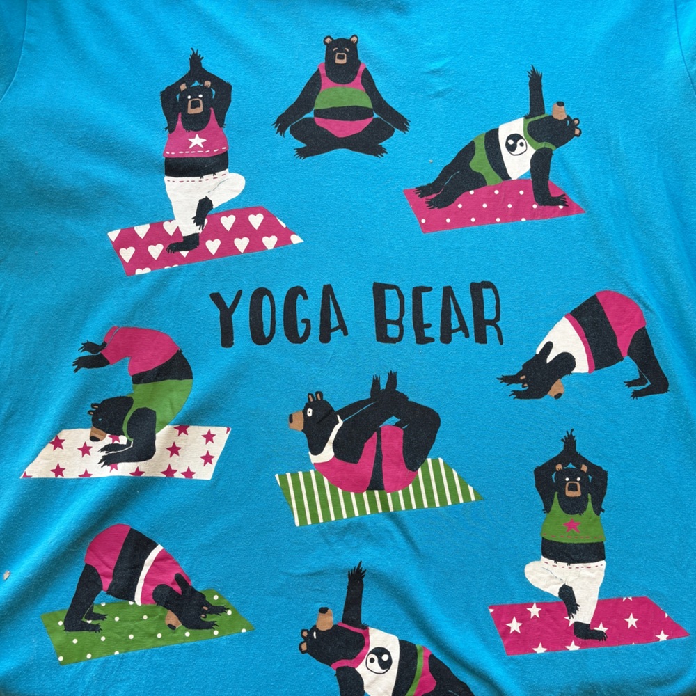 Yoga Bear Bright Blue Pajama Shirt 100% Cotton Bears Yoga Fun Cute